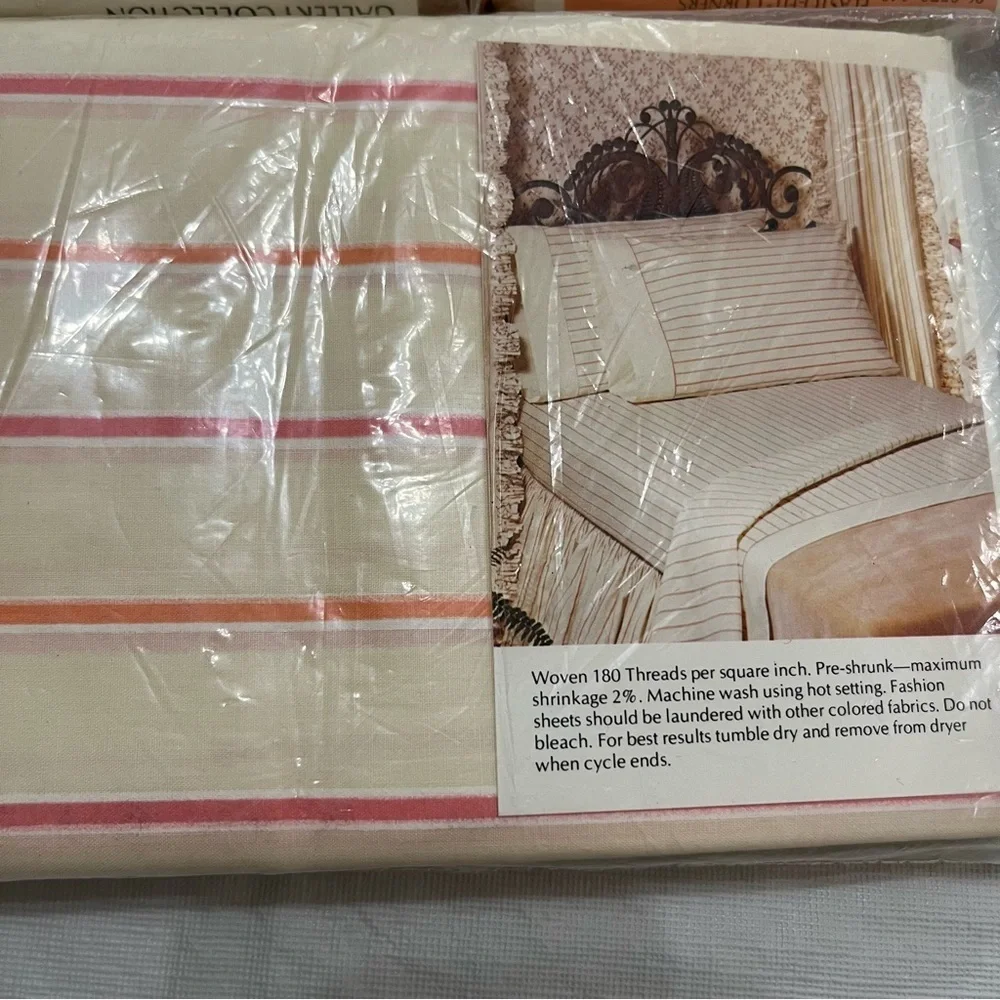 Vintage Twin Sheets Set Columbine Stripe Floral